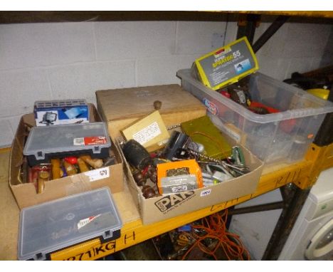 THREE BOXES AND A WOODEN CRATE, containing hand tools including chisels, planes, etc
