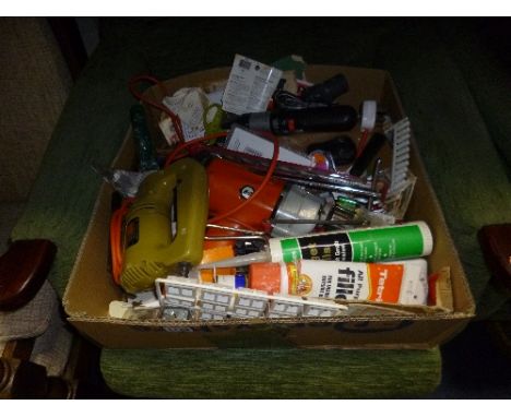 A BOX CONTAINING A QUANTITY OF MISCELLANEOUS, including electric hand tools, etc
