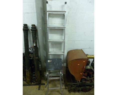 AN ALUMINIUM LADDER, and a similar two step ladder (2)