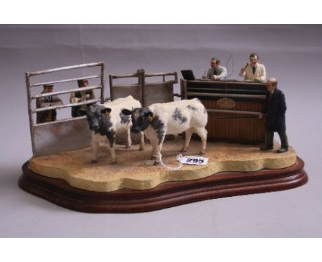 A LIMITED EDITION BORDER FINE ARTS GROUP, 'Under The Hammer' (Belgian Blue Cross), BO666D, 1034/1750, modelled by Kirsty Arms