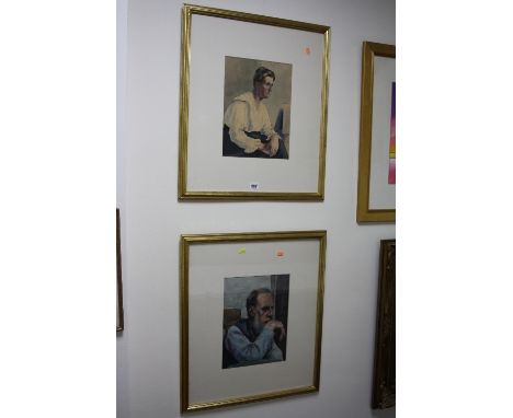 MALE AND FEMALE PORTRAIT STUDIES, watercolours, reputedly by Rosa Lemberger, each approximately 33.5cm x 25cm (2)