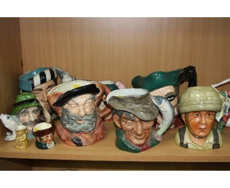 NINE VARIOUS CHARACTER/TOBY JUGS/TEAPOTS, to include Royal Worcester 'A Hero Comes Home' Royal Doulton 'The Poacher' D6429, '