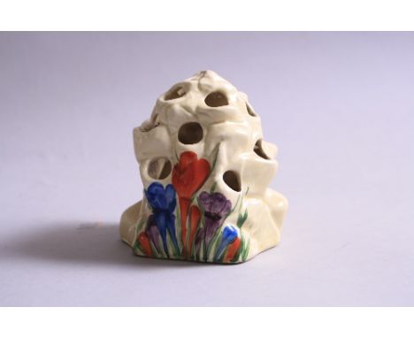 CLARICE CLIFF FOR WILKINSON POTTERY FLOWER FROG, 'Crocus' pattern, height approximately 10cm