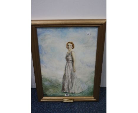 JANET JEVONS, full length female portrait, watercolour, signed lower right with 'Yvonne' plaque to frame, approximately 59cm 