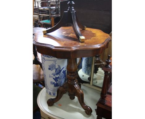 AN ITALIAN STYLE TRIPOD OCCASIONAL TABLE, four wine tables and a blue and white pottery stick stand (sd) (6)