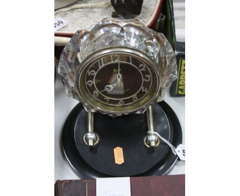 A RUSSIAN MANTEL CLOCK, having faceted circular surround to Arabic numeral dial inscribed Majak made in USSR and Oct 3309-65 