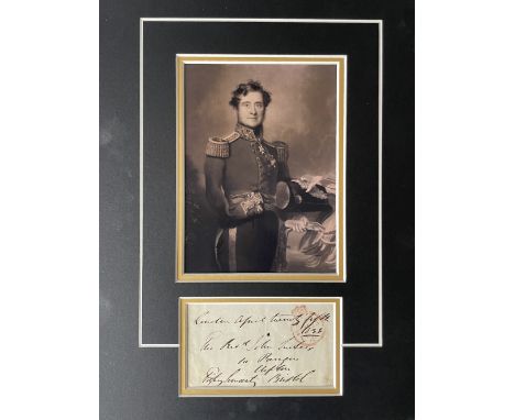 Fitzroy Somerset (Baron Raglan) Distinguished Army Officer at the Battle of Waterloo Signed Display. Approx 14 x 11 inches ov