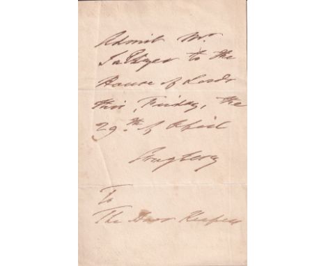 1st Marquess of Anglesey British Army Officer at Waterloo One Page Hand Written and Signed Note . Good condition. All autogra
