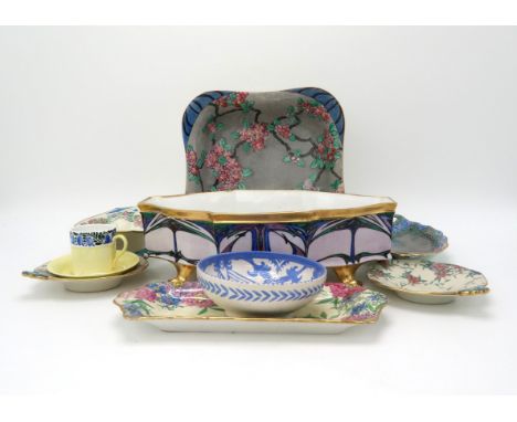 A COLLECTION OF SCOTTISH LADY ARTIST PAINTED CERAMICS including a Helen Paxton Brown square dish, an oval dish, a rectangular