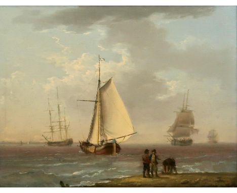 BRITISH SCHOOL (19thC) SAILING VESSELS OFFSHORE Oil on panel, 29 x 37.5cm (11.5 x 14.75") Condition Report:Presents in good c