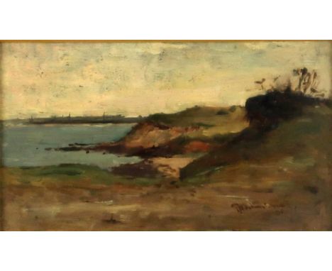 GEORGE WHITTON JOHNSTONE RSA RSW (1849-1901) SHORELINE, POSSIBLY LOOKING TO DUNDEE Oil on panel, signed lower right, dated (1