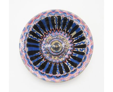 JESSIE MARION KING&nbsp;(SCOTTISH 1875-1949) A hand painted pottery bowl with geometric decoration in black, pink and blue, w