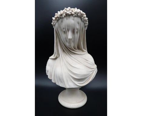 A 19TH CENTURY COPELAND PARIAN BUST OF THE BRIDE modelled by Raffaele Monti, stamped Copeland and incised R Monti 1861 to the