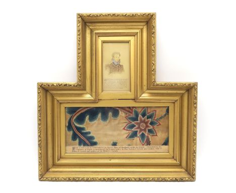 SCOTTISH - A CREWELWORK TEXTILE FRAGMENT, PURPORTEDLY EXECUTED BY THE MARY QUEEN OF SCOTSOf floral/foliate design, mounted wi