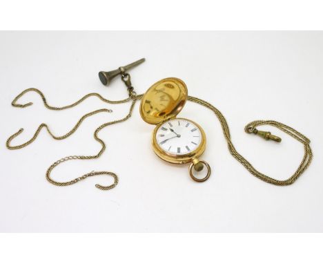 AN 18CT GOLD FOB WATCH with classic white enamel dial with black Roman numeral with blued steel hands, both outer and inner d