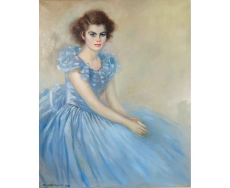 ELIZABETH MARY WATT (SCOTTISH 1886-1954) ELEGANT PORTRAIT OF A YOUNG WOMAN IN A BALLGOWN Oil on canvas, signed lower left, da