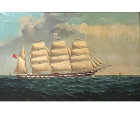 A*M* c1900 SHIP PORTRAIT OF THE 'EUPHRATES' AT FULL SAIL Oil on canvas, signed with monogram lower left, 79 x 123cm (31 x 48.