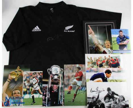 Signed Dan Carter All Blacks Jersey &amp; other RU Pics (9): Striking XXL All Blacks replica jersey signed to centre front by