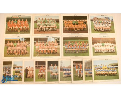 Seventeen TY-PHOO Tea Large Football Team Cards c1960s including Liverpool, Leeds United, Celtic, Rangers, etc. Size 10x8 "