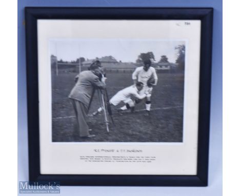 1938 Photograph of England Rugby Internationals: R E Prescott &amp; T F Huskisson, posing for a demonstration of a tackle for