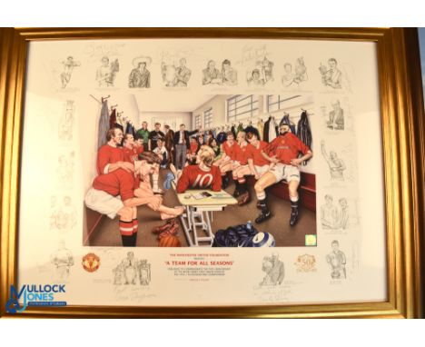 A gilt framed signed print of "A Team for All Seasons", a limited-edition (1 of 50) painting featuring 16 legendary Reds, com