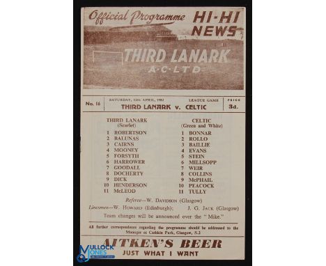 1951/52 Third Lanark v Celtic Div. 'A' match programme 12 April 1952; faint crease, overall good. (1)