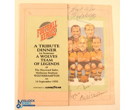 Football Heroes - A tribute Dinner to honour a Wolves team of Legends at the Hayward Suite Molineux Stadium Wolverhampton 14/
