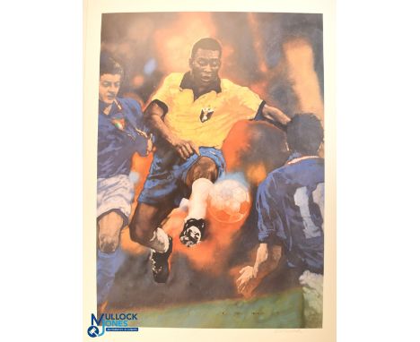 A superb Pele signed Poster by artist C. Michael Dudash with COA, a limited-edition (824 of 1282) offset lithograph reproduce