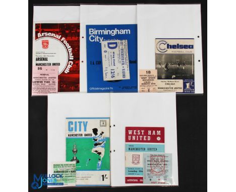 1968/69 Manchester Utd away match programmes Arsenal (+ match ticket), Birmingham City (FAC) (+ match ticket), Chelsea (+ Wes
