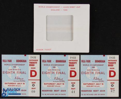 TICKETS: 1966 World Cup West Germany v Argentina reserved seat ticket x 3 no. 16 July 1966 at Villa Park plus official ticket