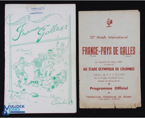 Scarce France v Wales 1957 Rugby Programme &amp; Menu (2): Very hard to find duo, the classic post-WW2 'French flimsy' prog, 