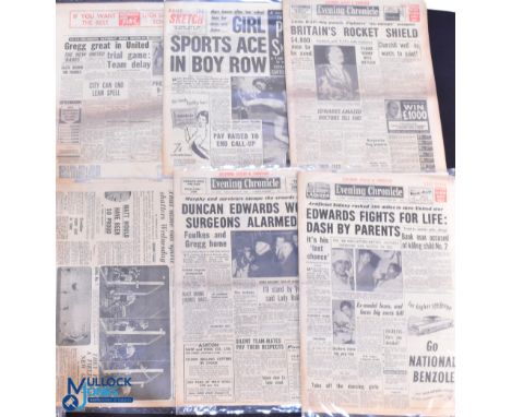 1958 Manchester United Munich Air Disaster Newspapers, 6 newspapers 1 just a page with Duncan Edwards articles, papers of Eve
