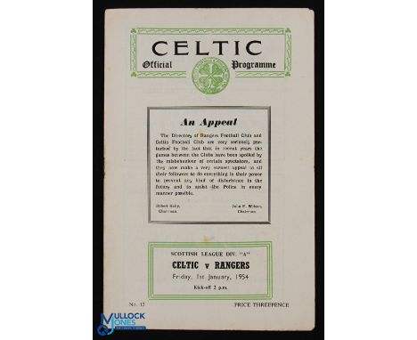 1953/54 Celtic v Rangers Div. 'A' programme 1st January 1954, tiny hole in back page, o/wise fair/good. (1)