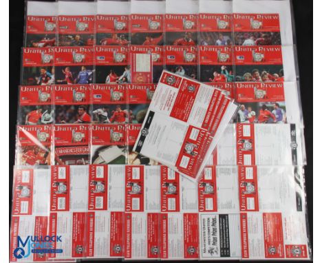 1998/1999 Treble Season Manchester Utd complete home league programmes (19) including ticket for WHU, FAC programmes Liverpoo