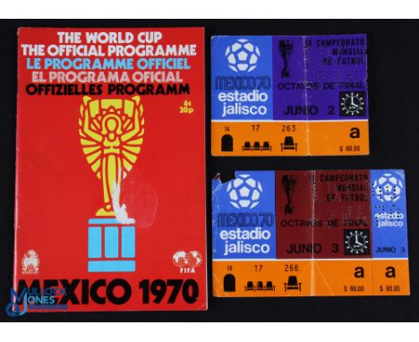 TICKETS: 1970 World Cup match ticket England v Rumania 2 June 1970 at the Jalisco Stadium; has fold; match ticket Brazil v Cz
