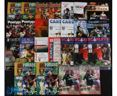 Welsh Interest European Rugby Programmes (25): Caerphilly v Glos 2001; Cardiff v Quins (2) 1999, Montferrand Jan 2002, Biarri