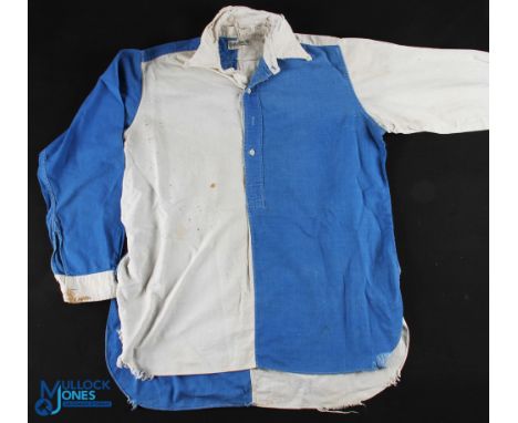 1950s Western Province shirt, pale blue/white halves, long sleeves with one pale blue, one white, button cuffs and collar, co