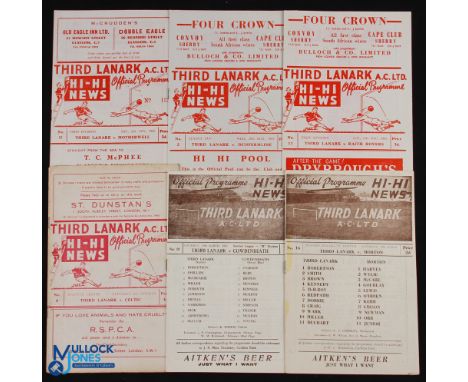 Collection of Third Lanark home programmes 1955/56 Morton, 1954/55 Cowdenbeath, 1957/58 Celtic, 1962/63 Raith Rovers, 1963/64