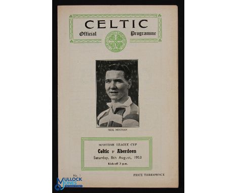 1953/54 Celtic v Aberdeen Scottish League Cup match programme 8 August 1953; fair/good. (1)