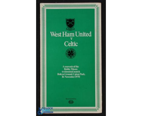 1970 West Ham Utd v Celtic Bobby Moore testimonial match 16 November 1970 at Boleyn Ground, Upton Park; fold out type card ph