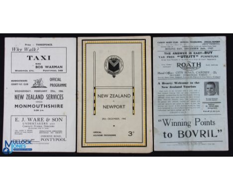 1946-7 NZ Kiwis Rugby Programmes (3): Trio from the famously popular NZ Army XV's 1945-6 UK tour after WW2. Issues v Cardiff,