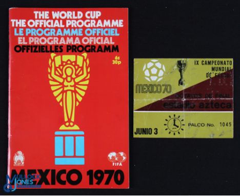 1970 World Cup Official programme Mexico 70 plus match ticket Belgium v El Salvadore 3 June 1970 at the Azteca Stadium Mexico