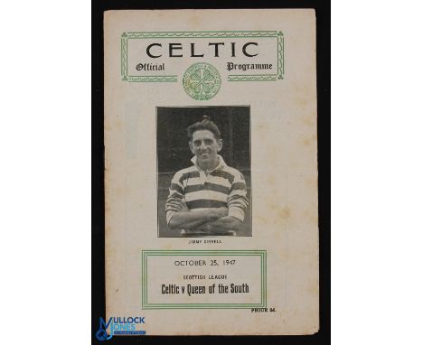 1947/48 Celtic v Queen of the South Div. 'A' match programme 25 October 1947; fair. (1) 