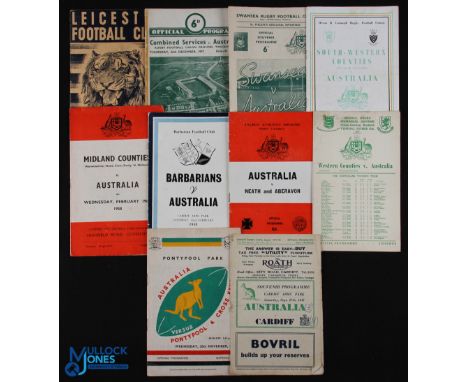 1947-1958 Australia in the UK Rugby Programmes (10): 1947 v Cardiff (worn); 1957-8 v Pontypool/Cross Keys, W Counties, Neath/