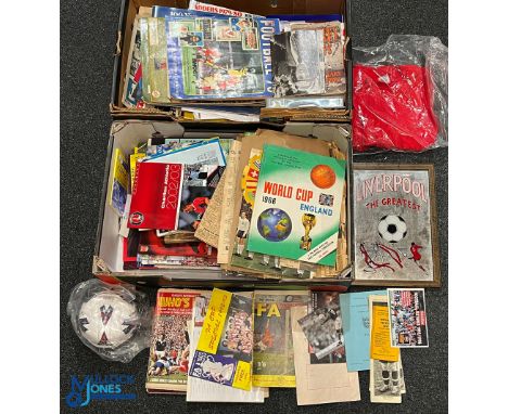 Football Memorabilia Ephemera, a good mixed lot to include 1966 World Cup newspaper cuttings, scrap book, sticker books part 