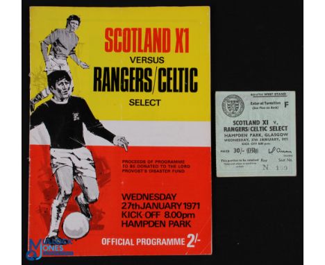 1970/71 Scotland XI v Rangers/Celtic select, disaster fund raiser for Lord Provost's appeal match programme + match ticket at