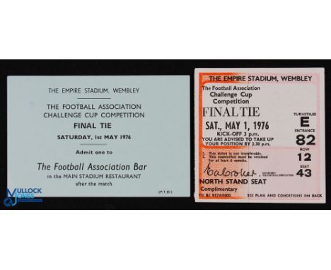 1976 FAC Final Southampton v Manchester Utd match ticket (North Stand seating) plus FA official ticket for the Main Stadium R
