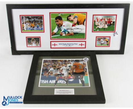 2003 England Rugby WC Winners Signed Photos (2): Bold Jason Robinson autographed image plus Jonny Wilkinson (drop goal v Aust