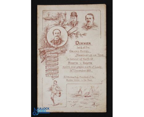 1891 Hugely Rare &amp; Magnificent North v South Rugby Dinner Menu: A thing of beauty and great survivor, the 4pp fold over c