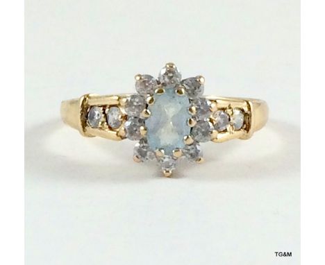 9Ct Gold Ladies Aqua Dress Ring Size O